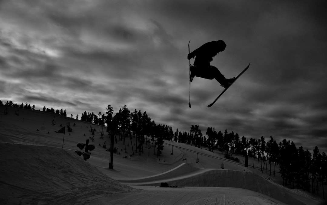 スキーリフトに乗っている人のグレースケール写真 オンラインパズル