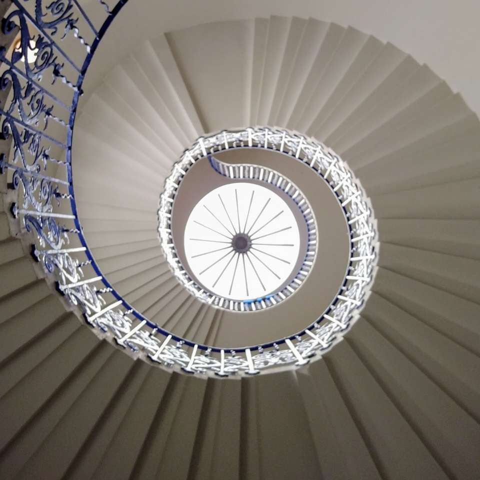 white spiral staircase with white metal railings online puzzle