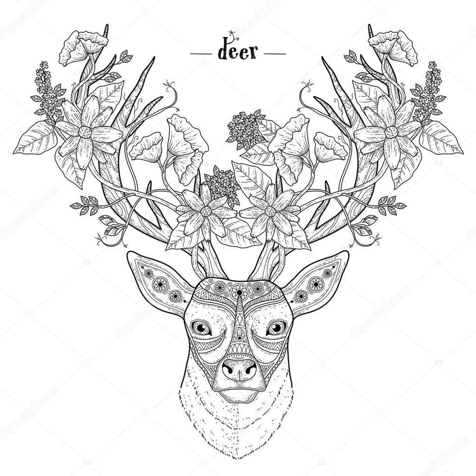 花と鹿 オンラインパズル
