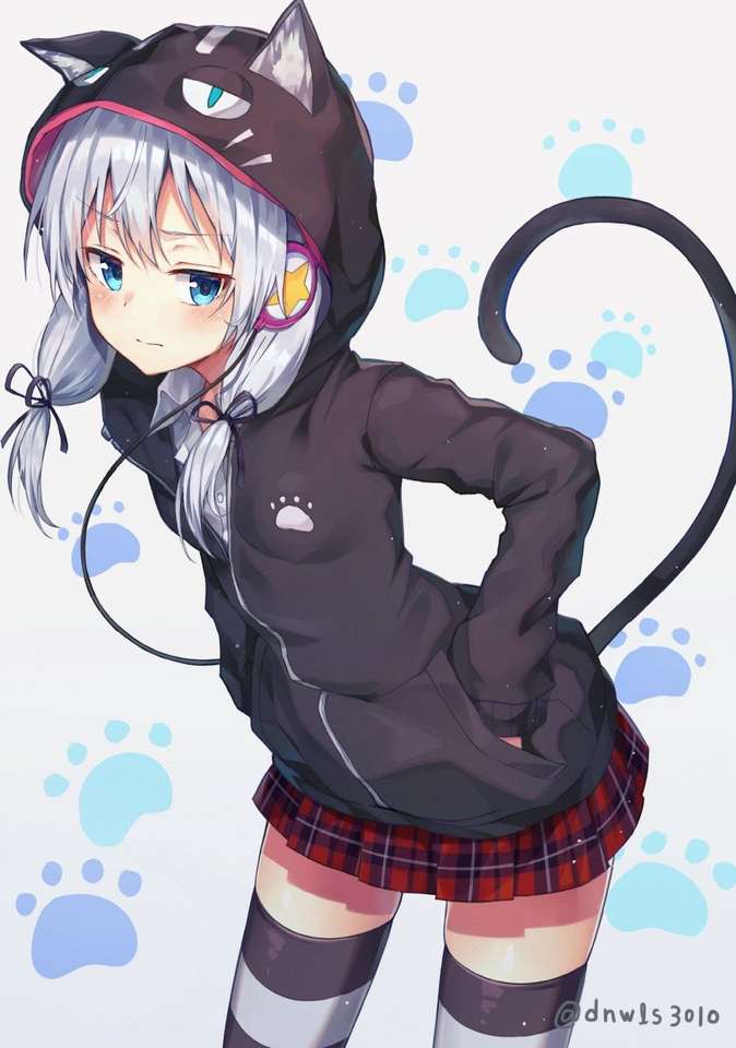 Cat anime girl UwU puzzle online