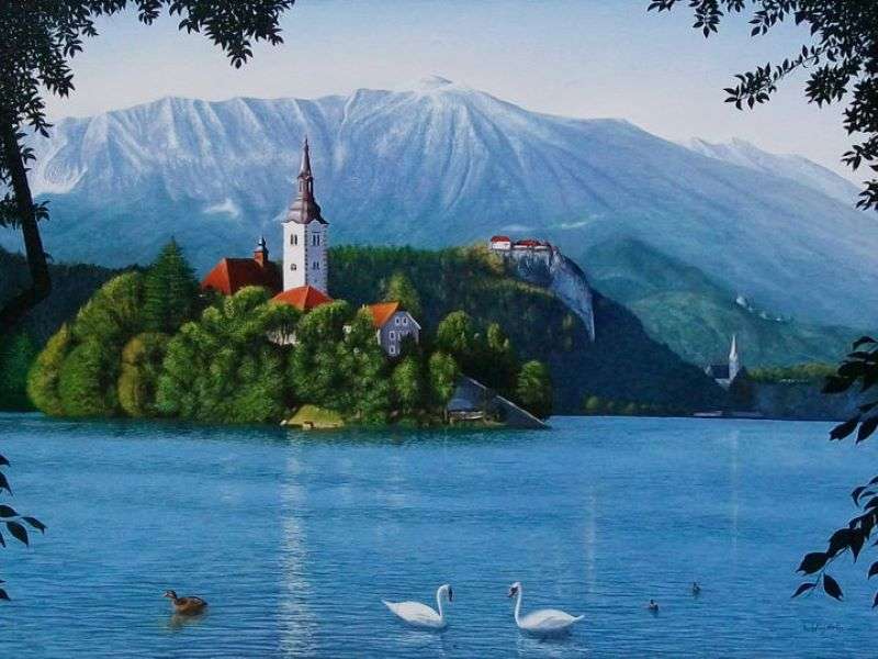 Αιμορραγία λίμνη με νησί στη Σλοβενία online παζλ
