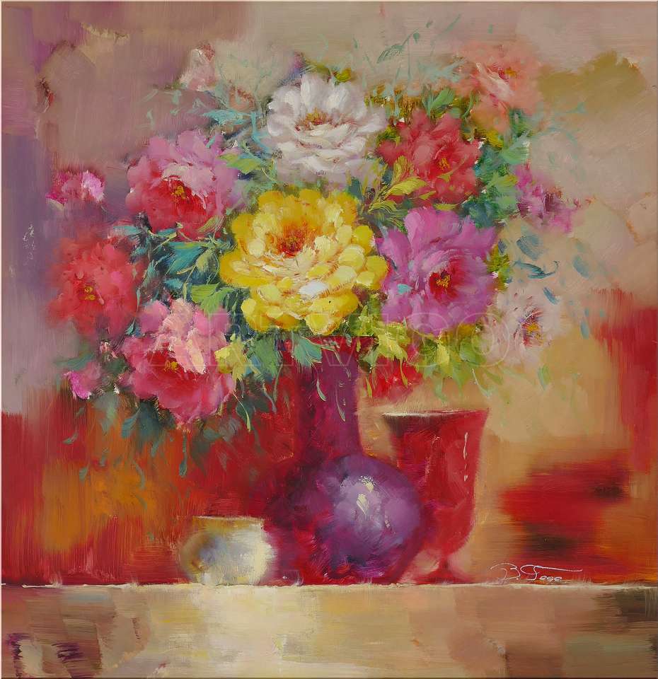 Malování zátiší květinovou vázu skládačky online