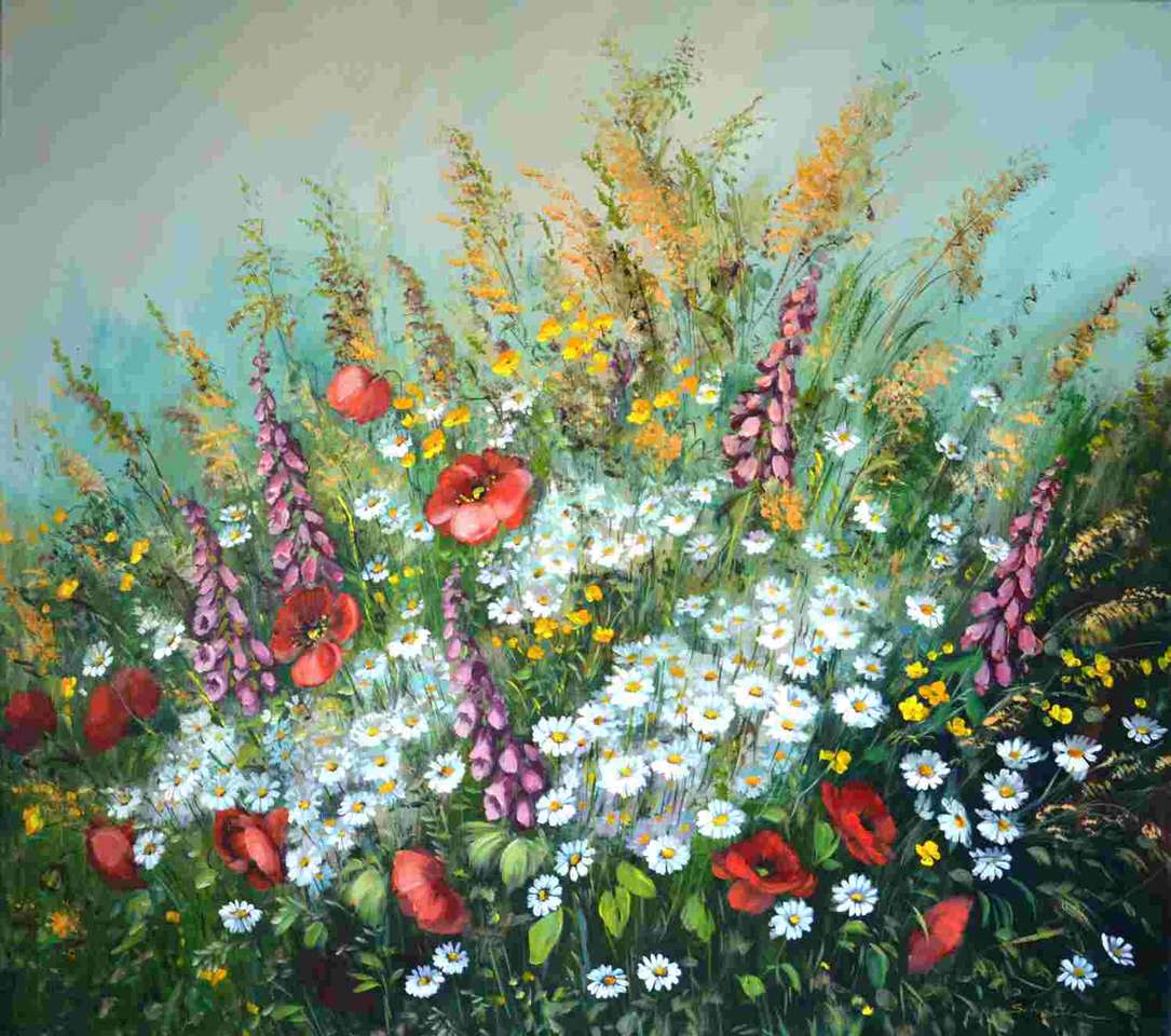 Pintura prado de flores de colores rompecabezas en línea