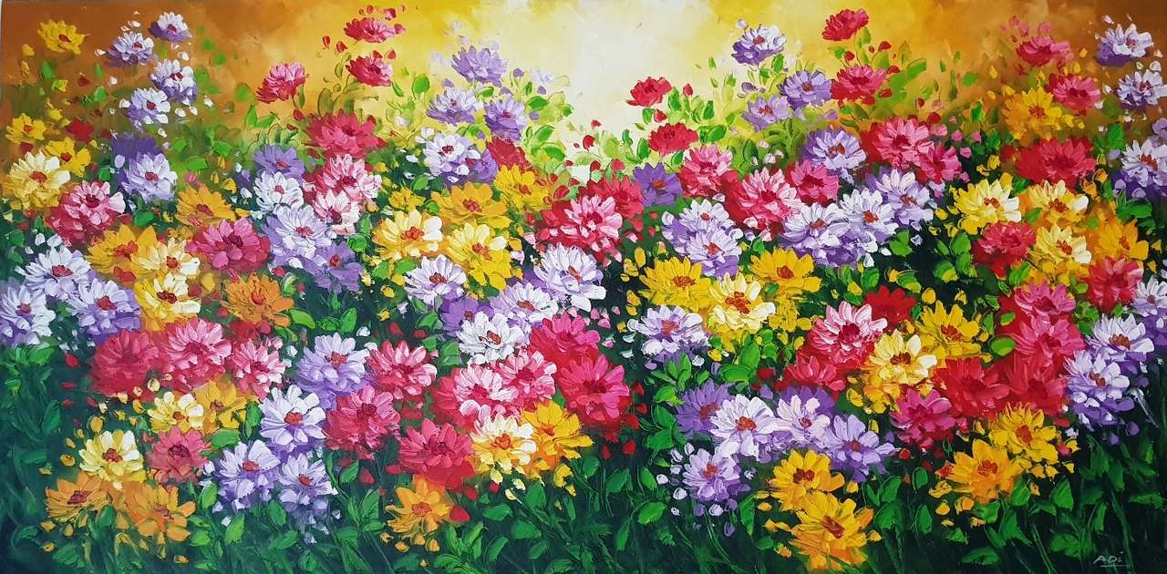 Schilderij kleurrijke bloemenweide online puzzel