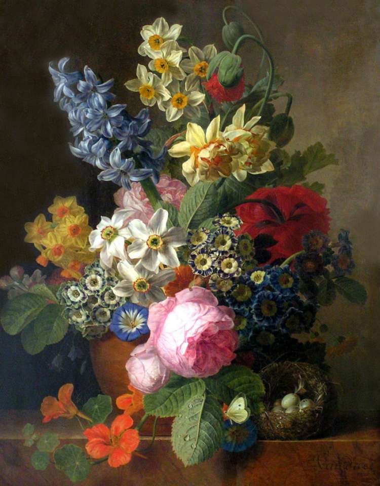 Pintura florero flores de colores rompecabezas en línea
