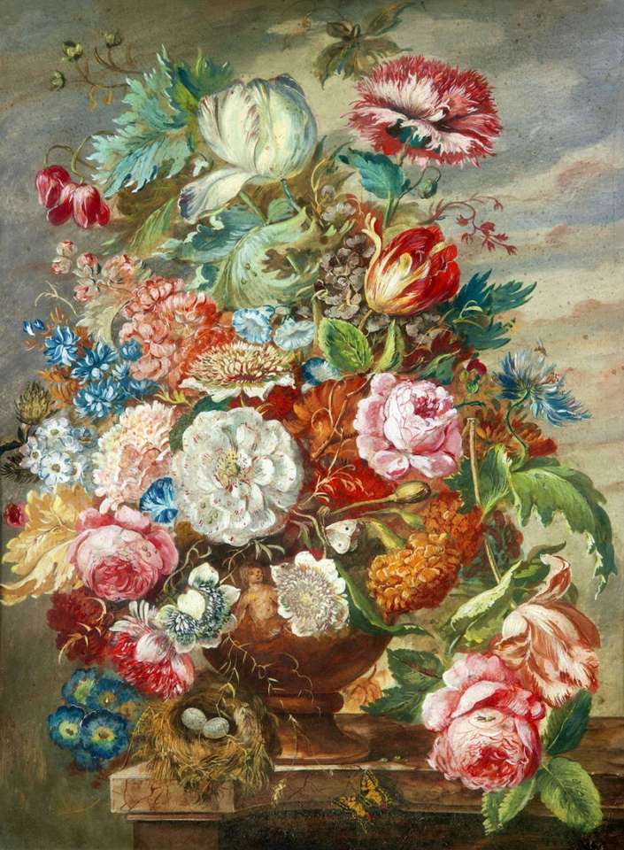 Tigela de pintura com flores puzzle online