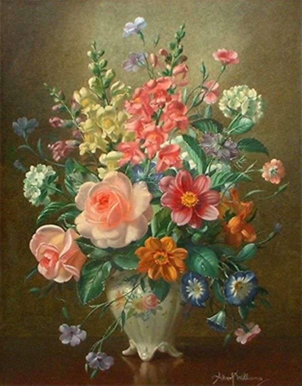 Ζωγραφική βάζο λουλουδιών παζλ online