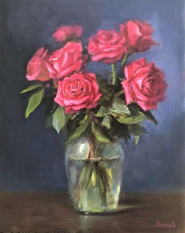 Рисуване на ваза за цветя с рози онлайн пъзел