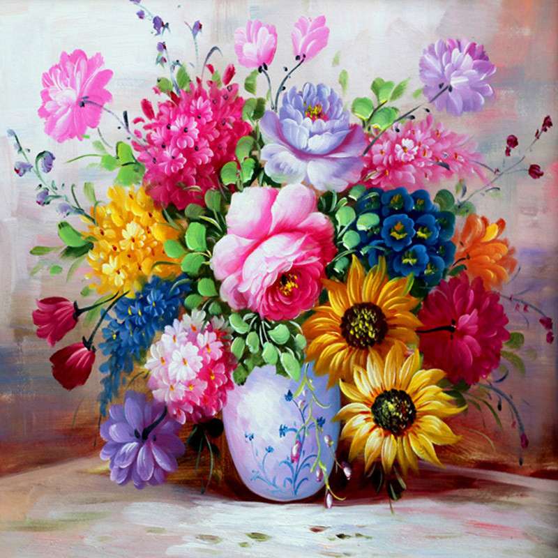 Ваза за рисуване с цветни цветя онлайн пъзел
