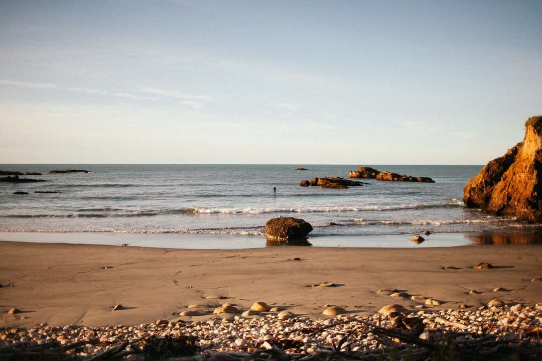кафява скала на морския бряг през деня онлайн пъзел
