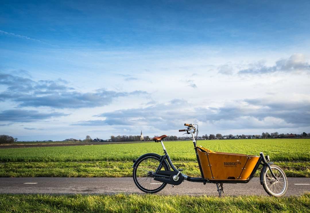 жовто-чорний велосипед на зеленій траві поля пазл онлайн