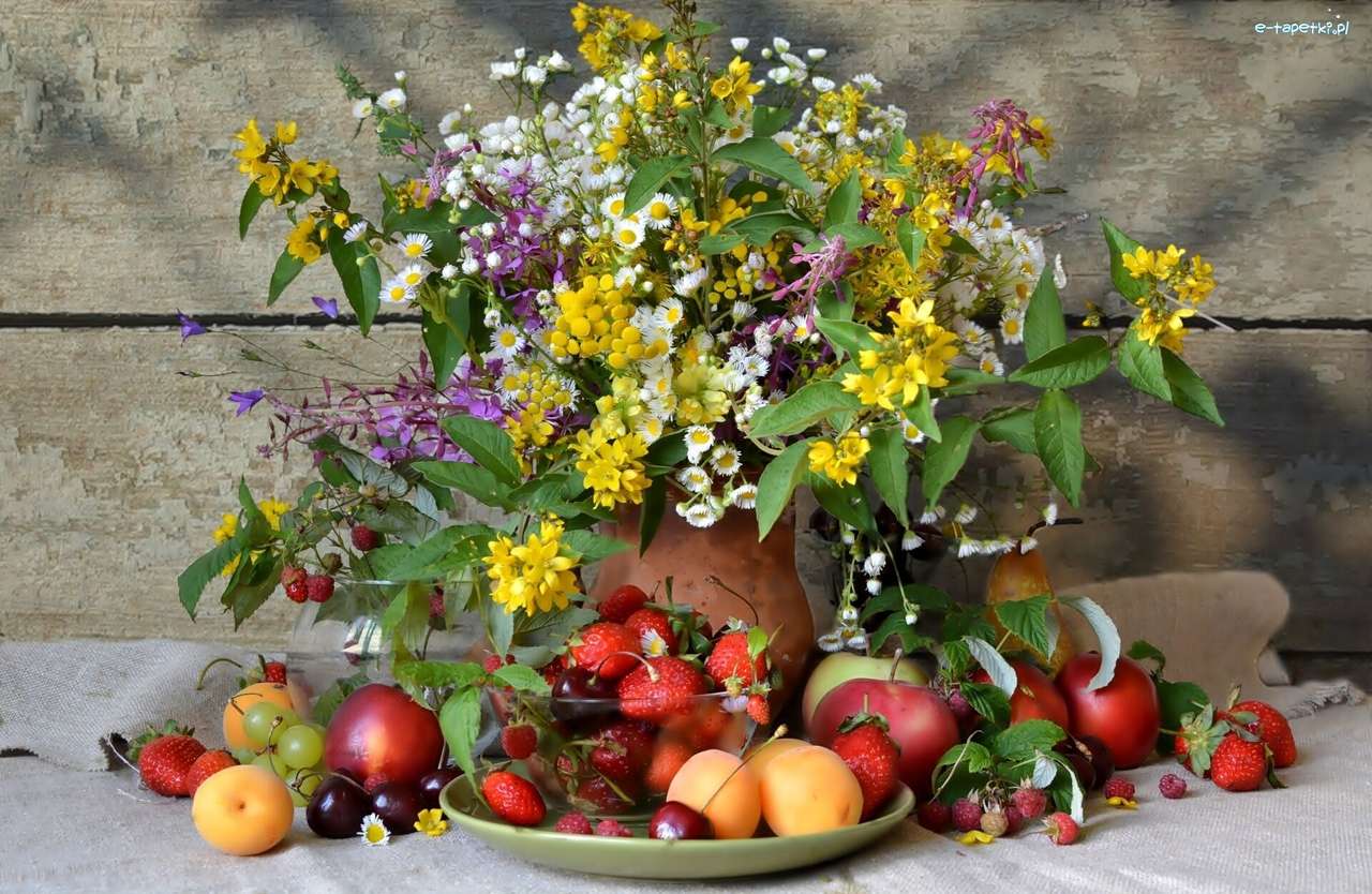 wilde bloemen, fruit online puzzel