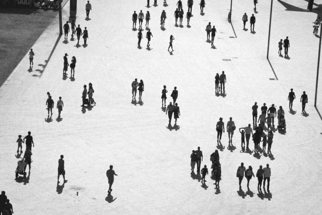 grupo de personas caminando sobre campo cubierto de nieve rompecabezas en línea