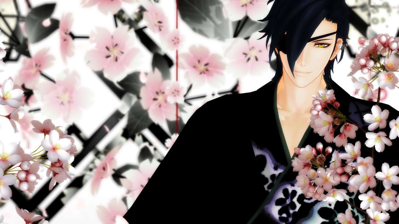 Mitsu in het midden van roze bloemen online puzzel