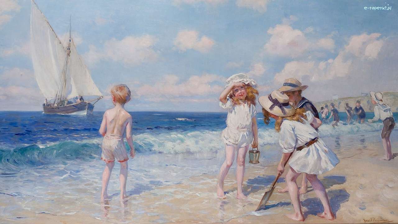 reproduction of the picture- children on the beach online puzzle
