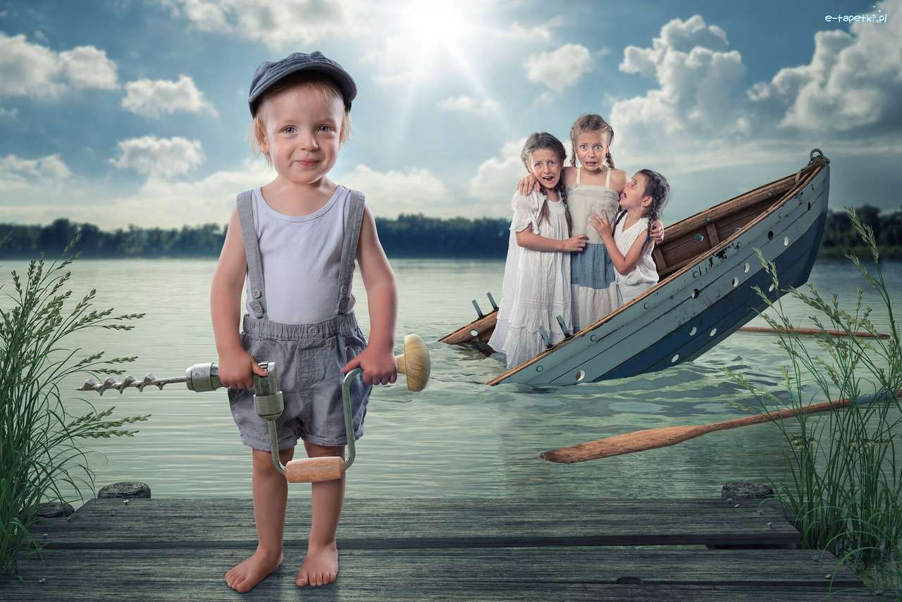 відтворення зображення - діти, озеро пазл онлайн