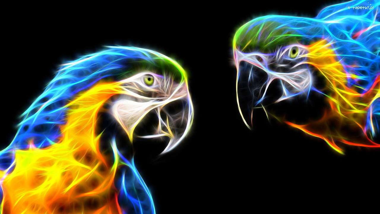 počítačová grafika - dva papoušci papouška online puzzle
