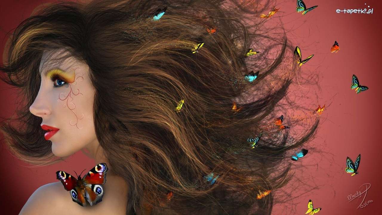 дівчина, метелики пазл онлайн