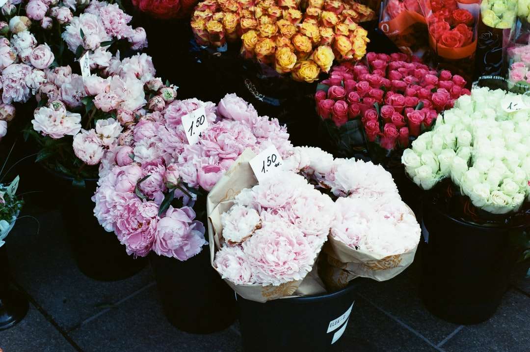 buquê de flores brancas e rosa quebra-cabeças online