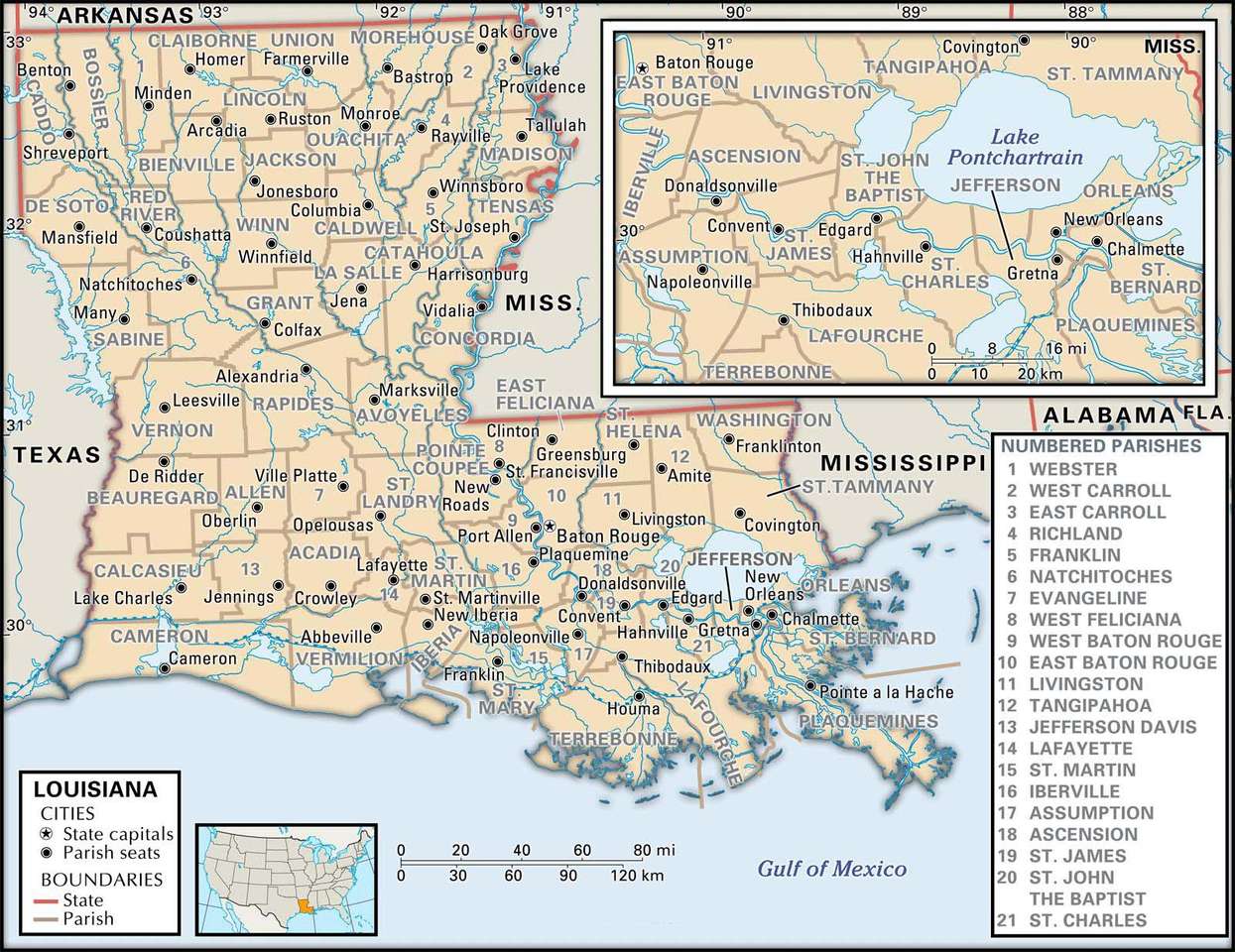 ルイジアナの地図 ジグソーパズルオンライン