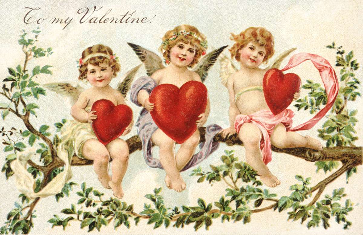 Винтидж пощенска картичка за Свети Валентин онлайн пъзел