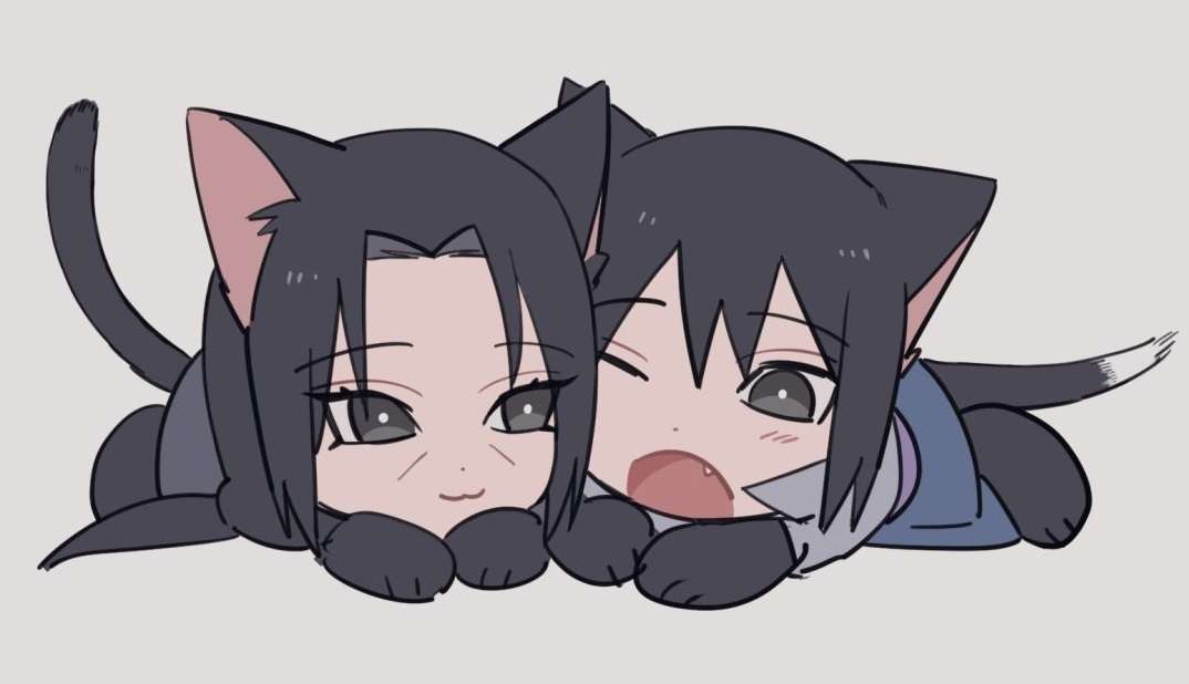 Mini Itachi и Mini Sasuke котка версия онлайн пъзел
