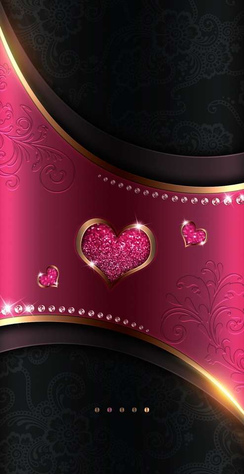 Un corazón de oro con purpurina rosa. rompecabezas en línea