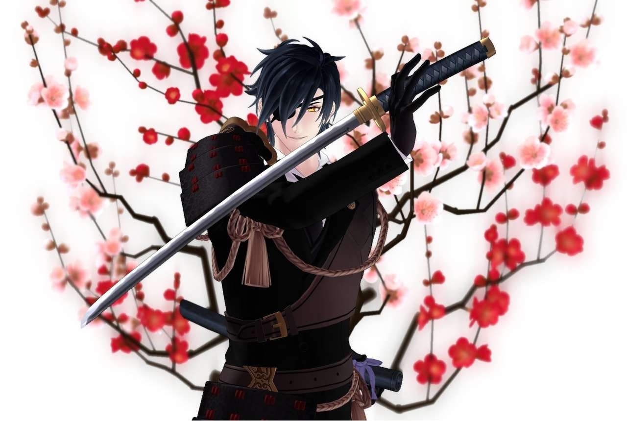 Mitsu sotto un albero di ciliegio in fiore puzzle online