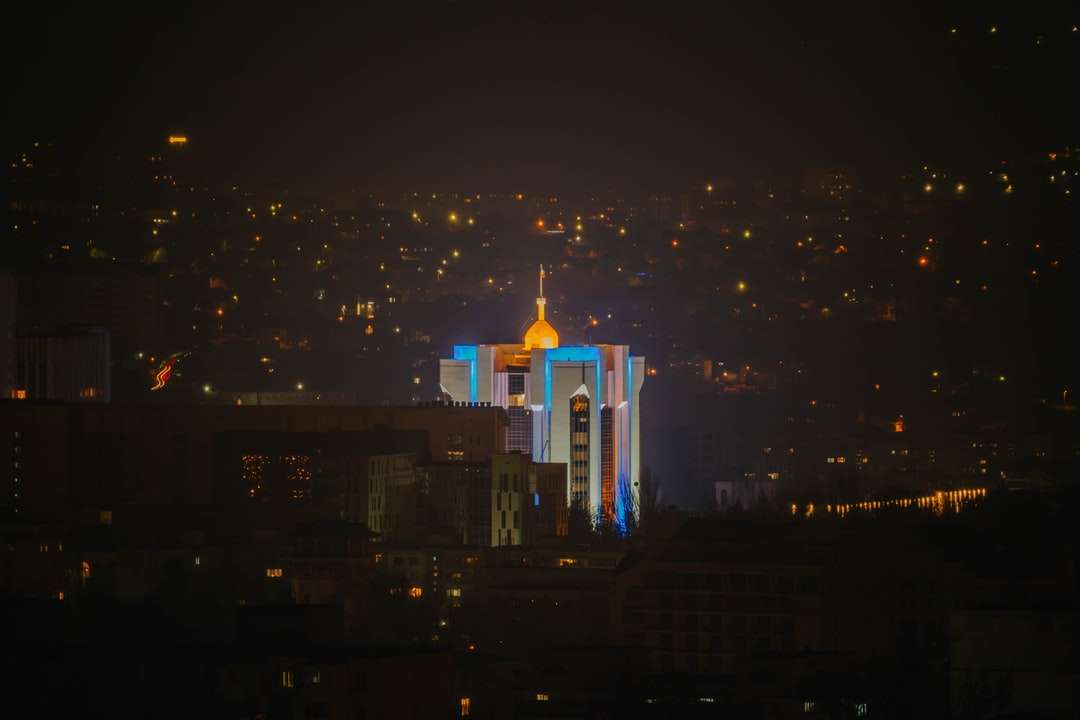 white and gold cathedral during night time online puzzle