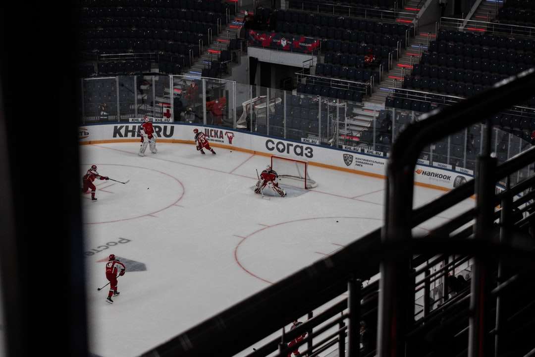 gente jugando hockey sobre hielo en el estadio de hielo rompecabezas en línea