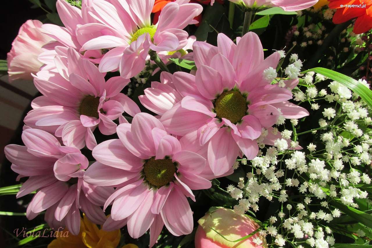 roze bloemen met gans online puzzel