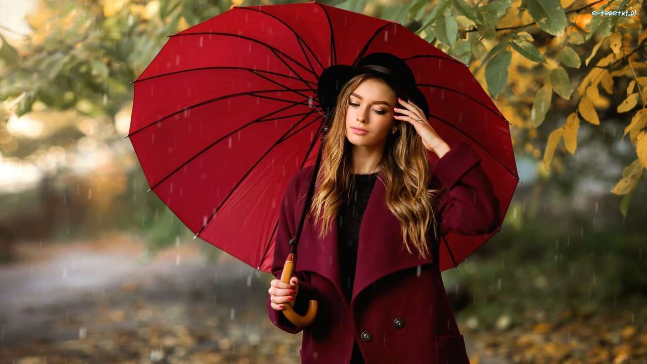 mujer con paraguas rompecabezas en línea