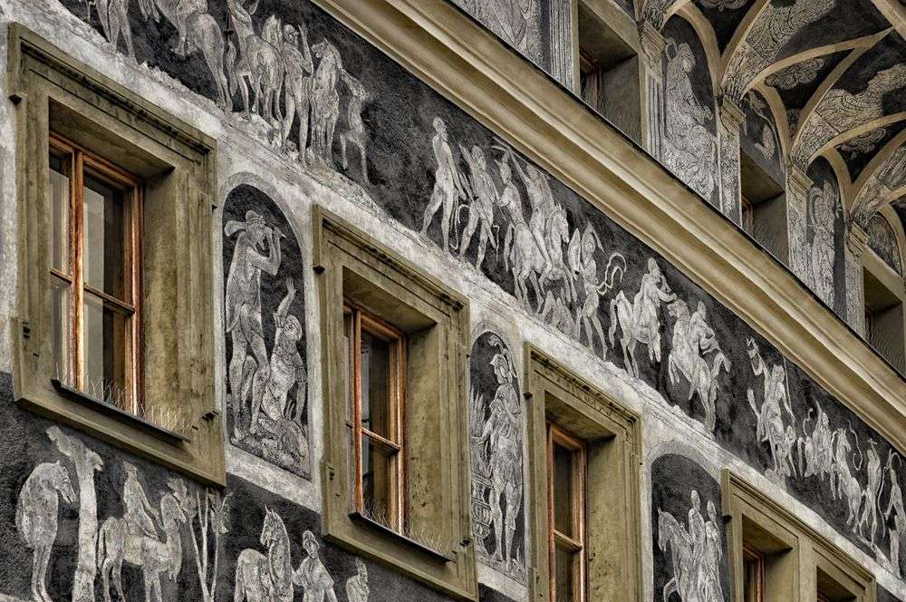 Arte de fachada de casa em Praga República Tcheca puzzle online