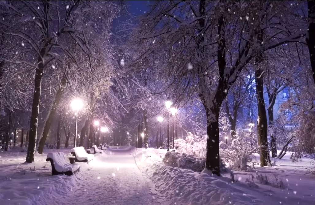 Zimowy park wieczorem онлайн пъзел