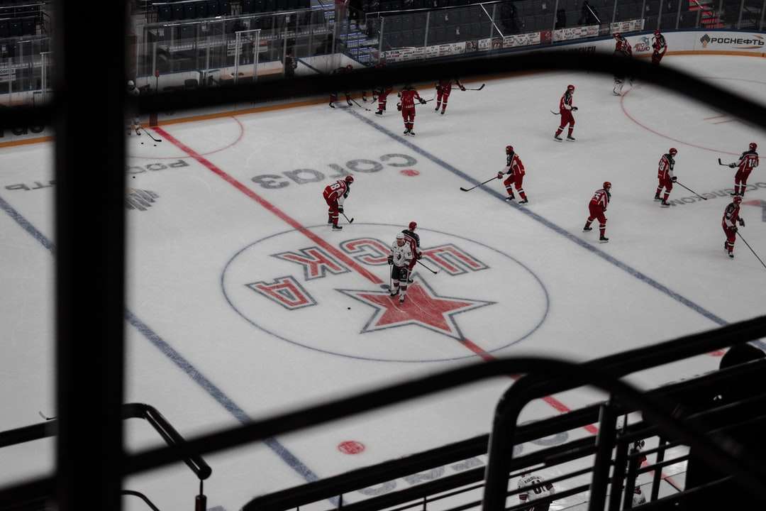 gente jugando hockey sobre hielo en el campo de hielo rompecabezas en línea