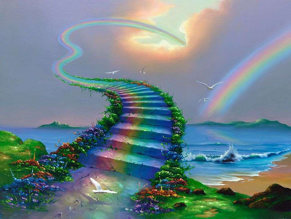 színes lépcsők, tenger kirakós online