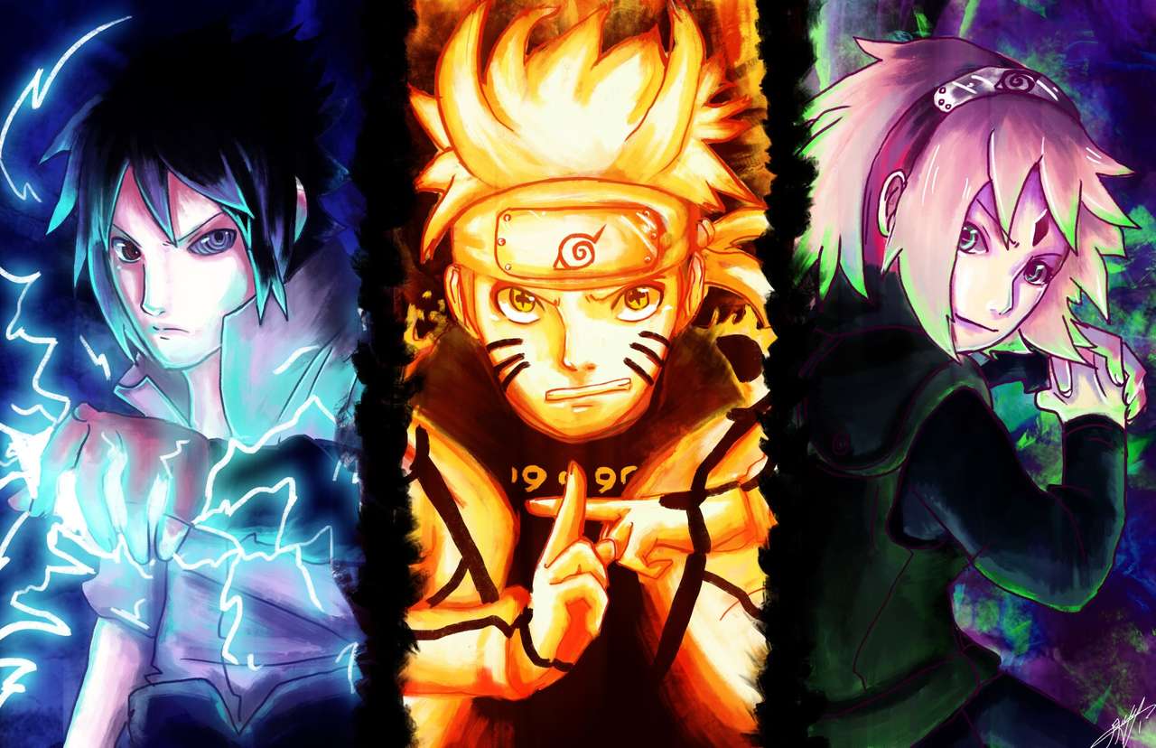 Sasuke, Naruto en Sakura. legpuzzel online