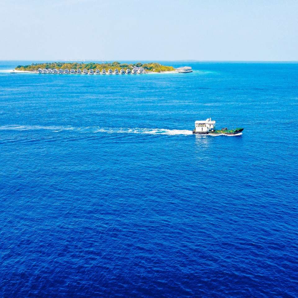 бело-черная лодка на синем море в дневное время пазл онлайн
