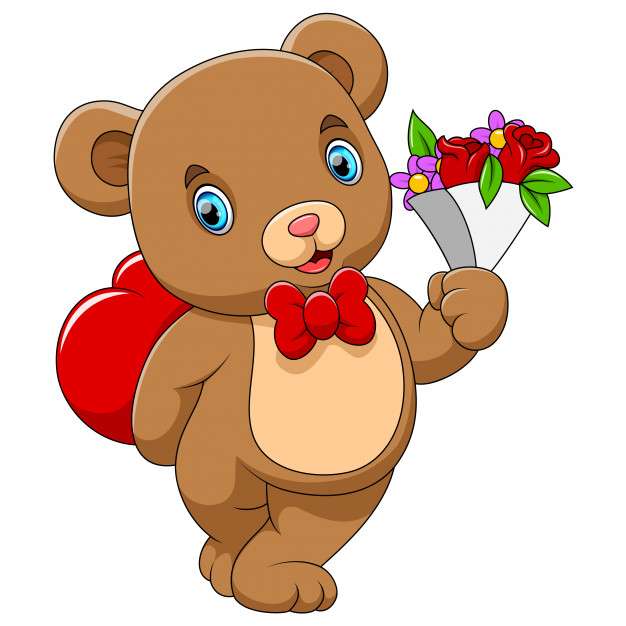 心と花とかわいいクマ ジグソーパズルオンライン