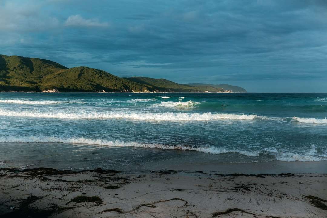 морские волны разбиваются о берег в дневное время пазл онлайн