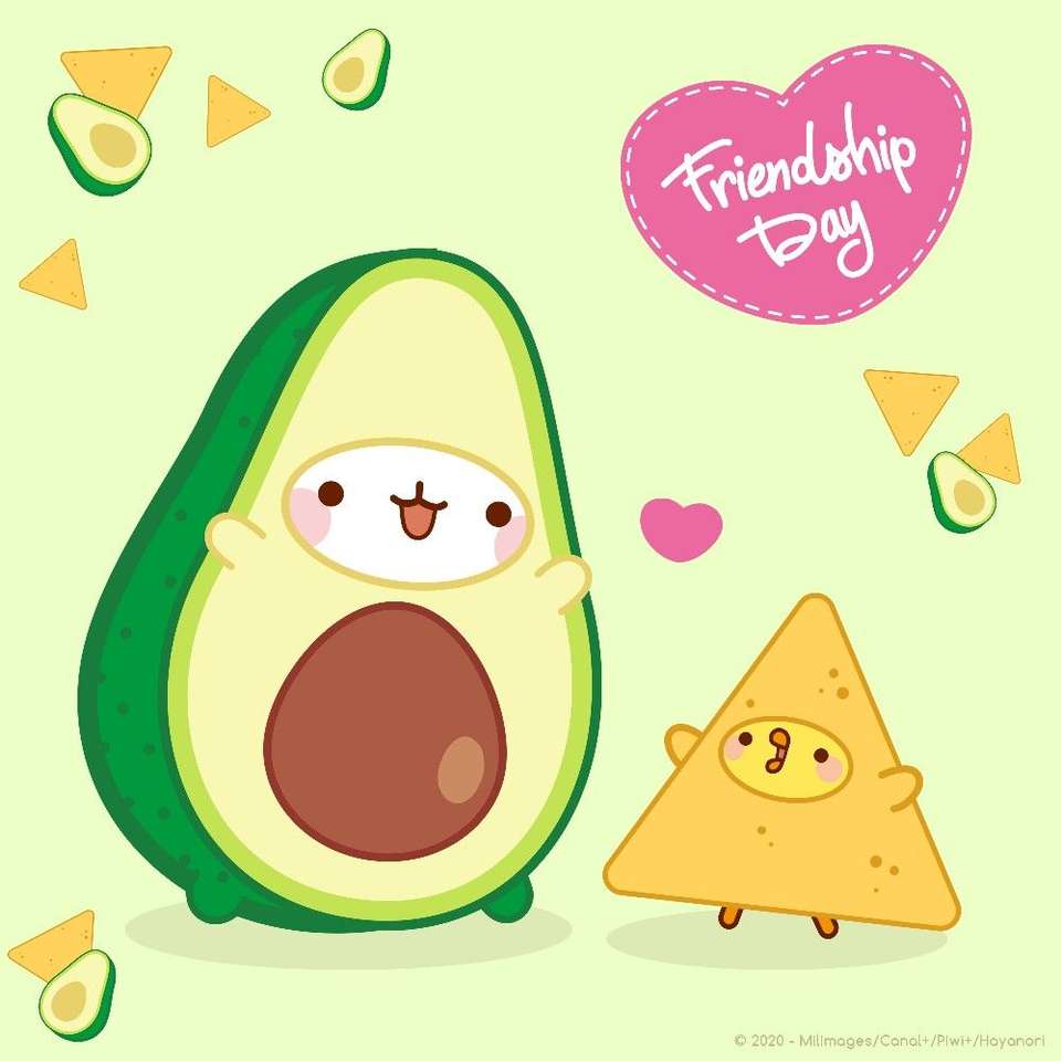 Molang a Piu - Piu oblečený jako avokádo a nachos skládačky online