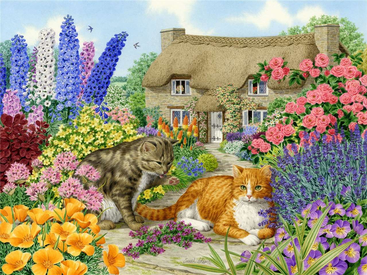 Spring Cottage Cats pussel på nätet