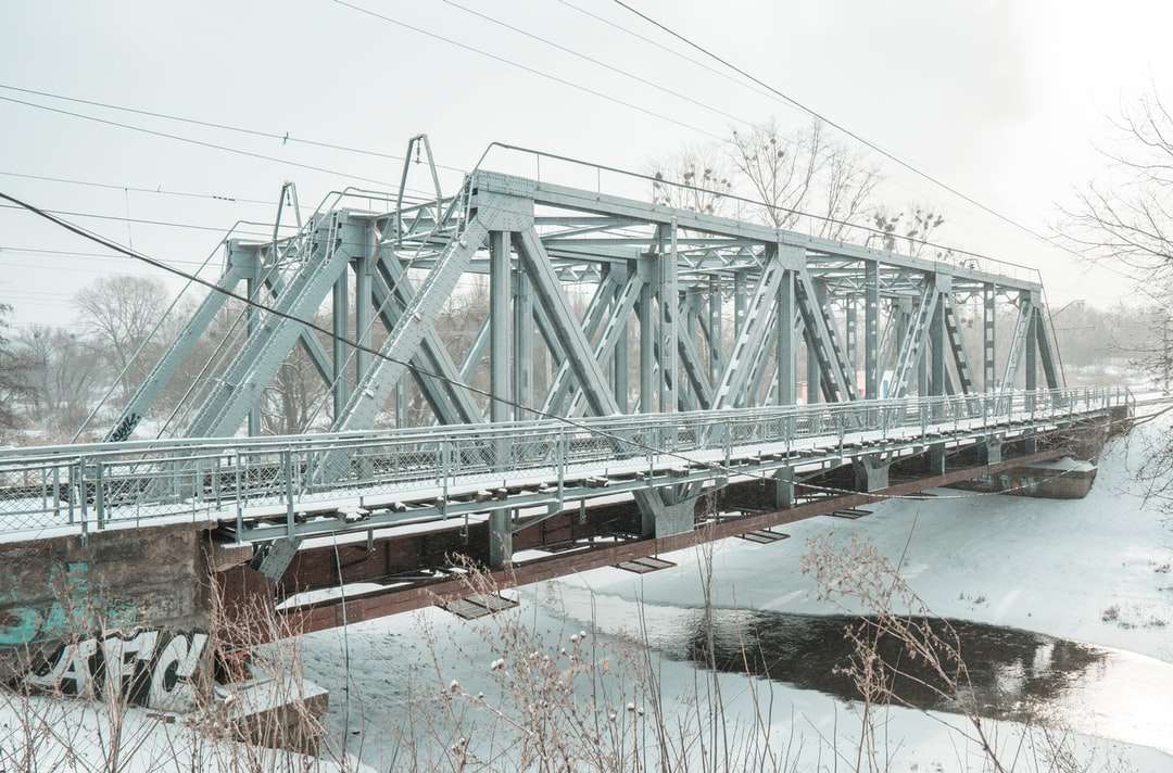 зеленый металлический мост через реку пазл онлайн