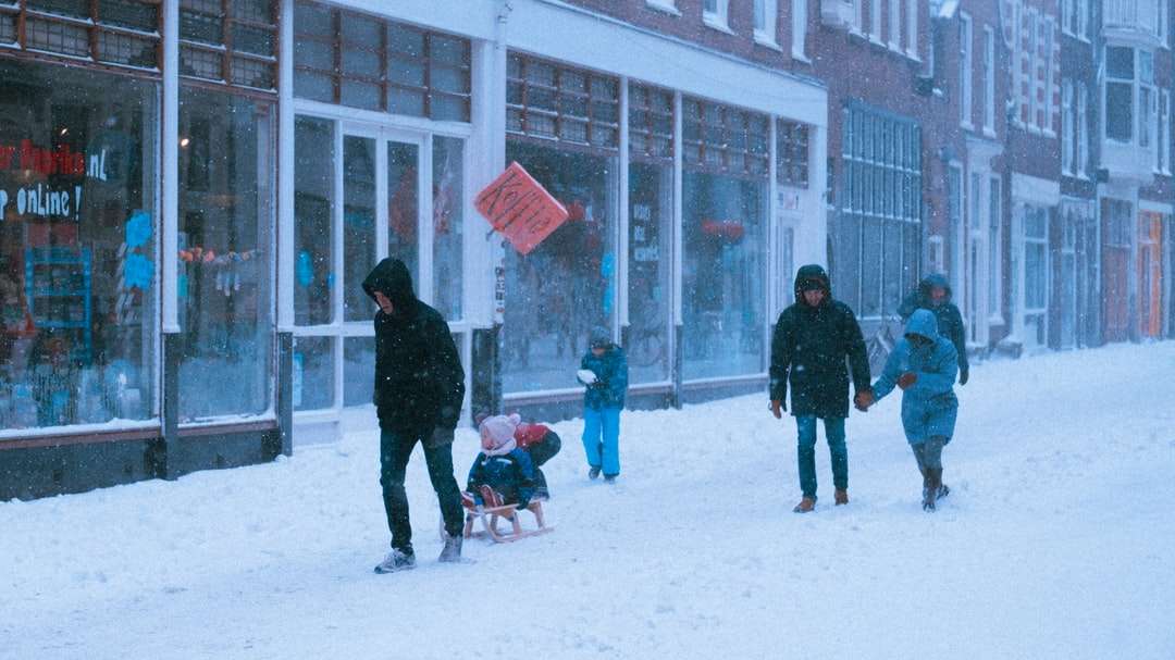 pessoas caminhando em terreno coberto de neve durante o dia puzzle online