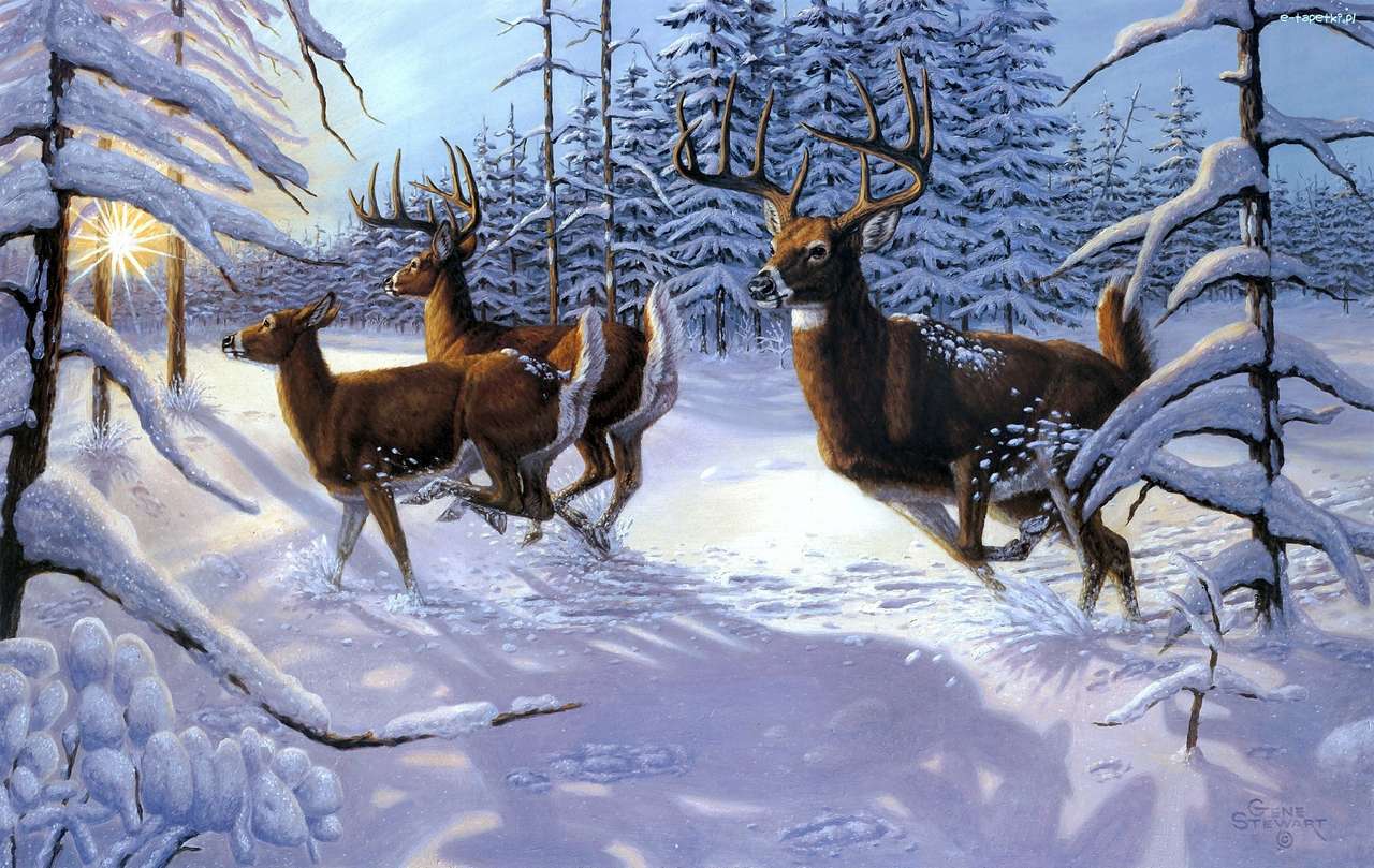 zimní les a jelen online puzzle