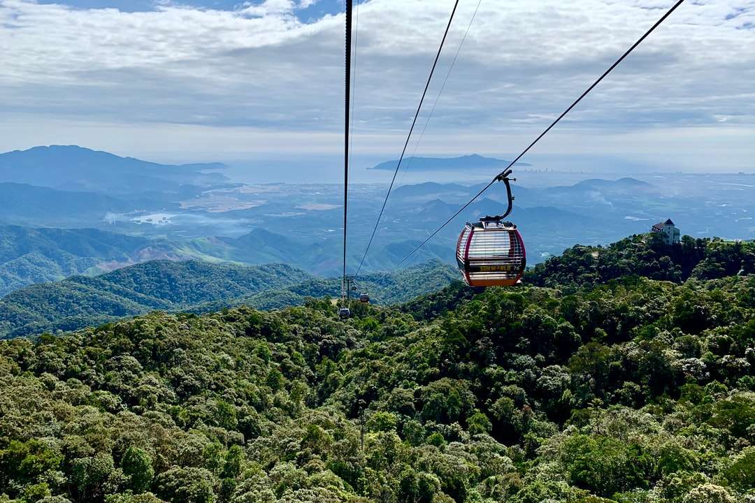 brown cable car over green mountains during daytime online puzzle