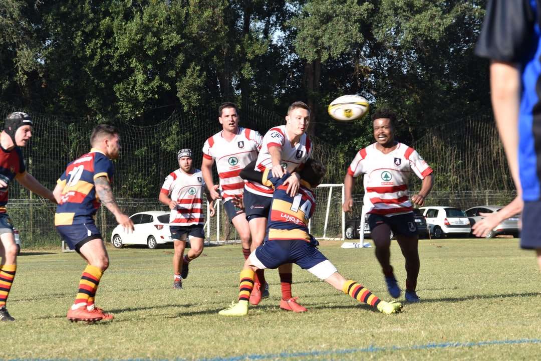 grupo de pessoas jogando futebol em campo de grama verde - puzzle online