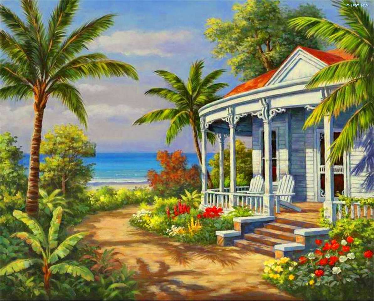 huis, zee, palmbomen online puzzel