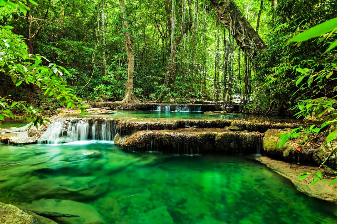 Džungle, řeka, vodopád, tropy skládačky online