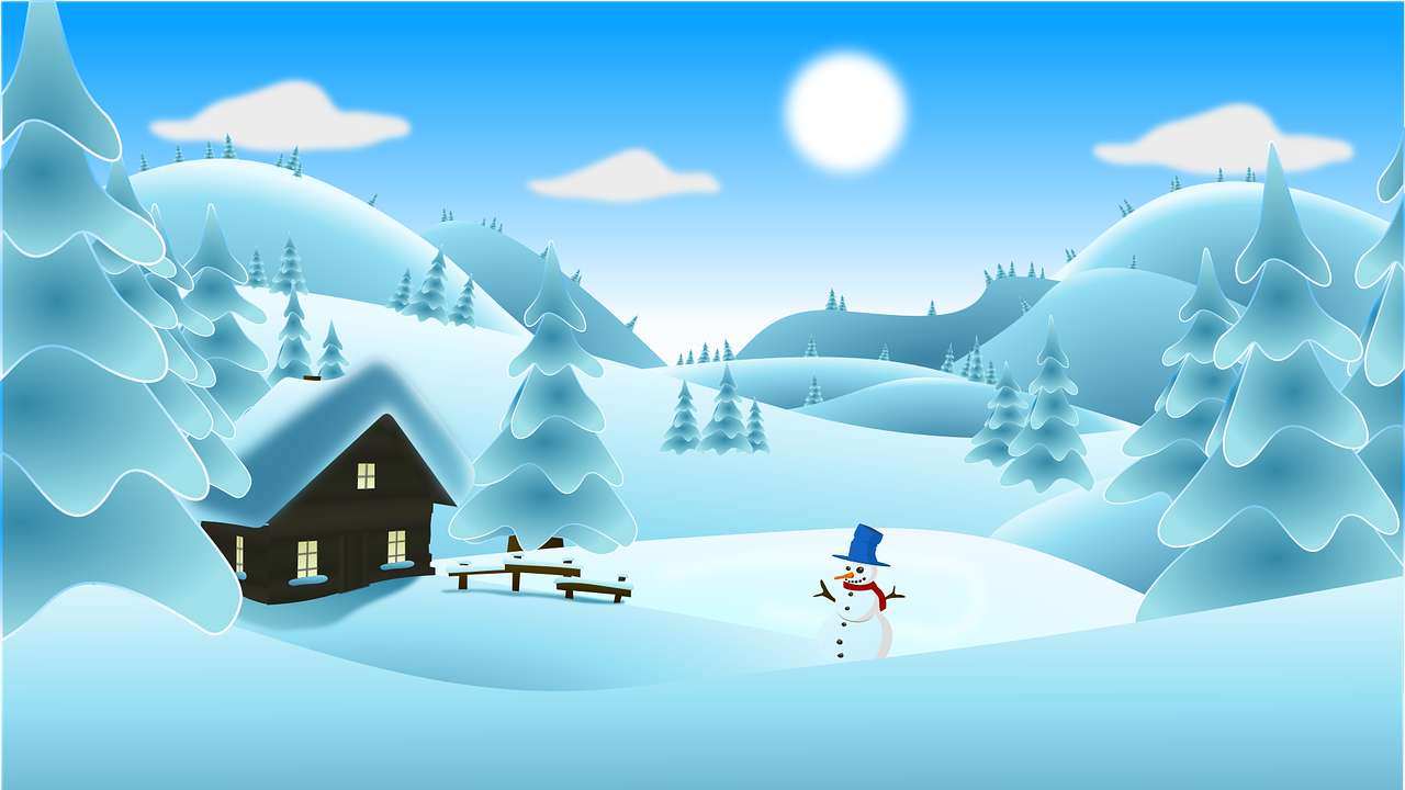Winter met een sneeuwpop online puzzel